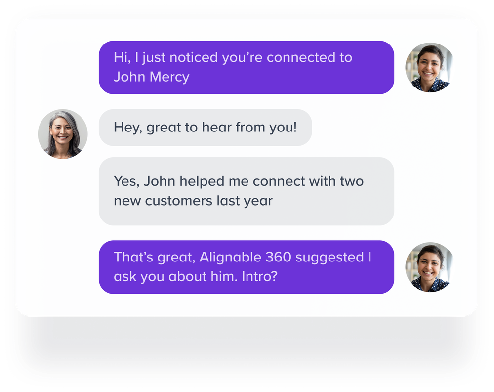 Two users exchanging messages about making an introduction to another potential networking connection.