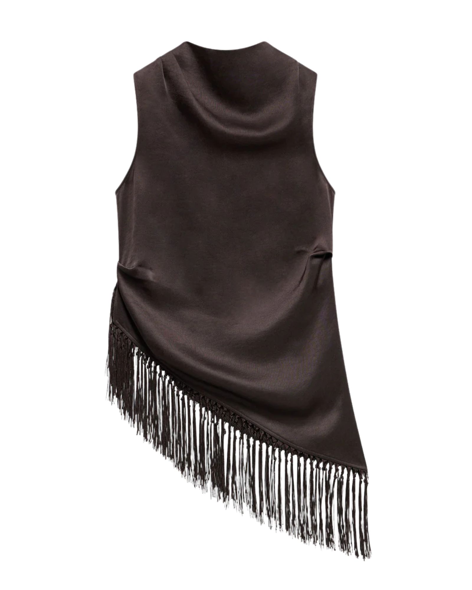 Brown Satin Tassle Top