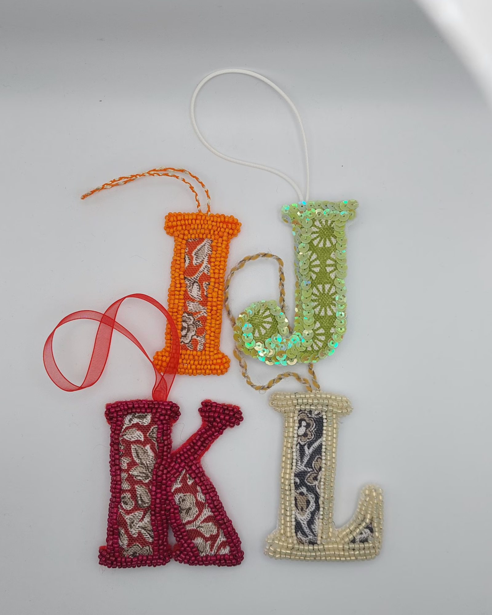 Alphabet bead embroidery ornament