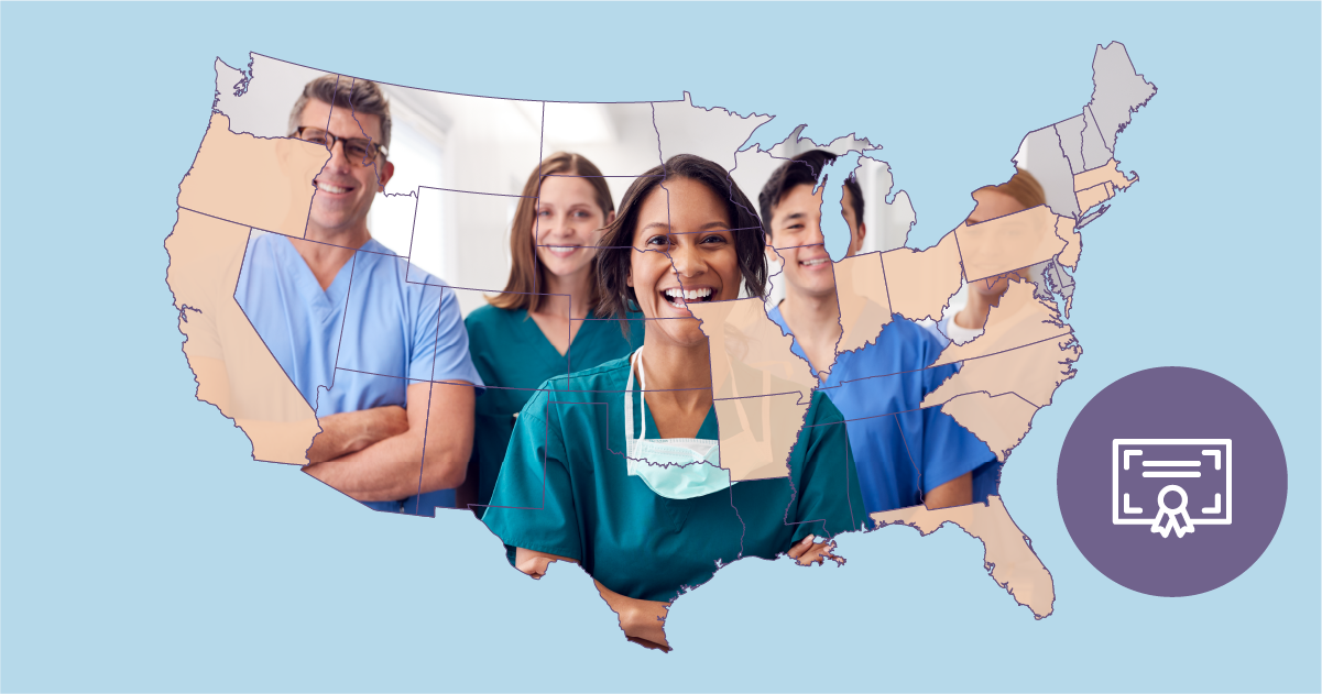 Map of the U.S. with smiling doctors