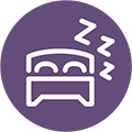 purple icon of a bed with Zs representing sleep