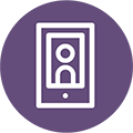 purple icon of a phone with a mobile app