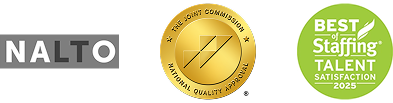 logos of NALTO and the joint commission and Best of Staffing Talent Award