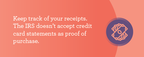 graphic explaining that locum physicians should keep track of all their business receipts