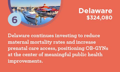 Graphic explaining how Delaware invests into healthcare to reduce maternal mortality rates and increase care access