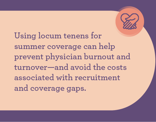 graphic explaining that using locums for summer coverage can help healthcare facilities alleviate physician burnout