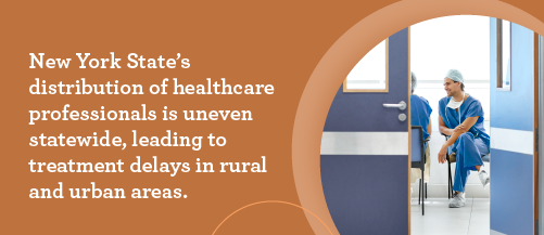 Text highlights uneven distribution of healthcare in New York State
