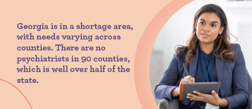 Text about Georgia's shortage of psychiatrists in over half of its counties