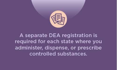 DEA registration is required for each state where practitioners dispense, prescribe, or administer controlled substances