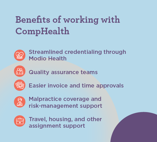 graphic with list of reasons healthcare facilities should work with CompHealth