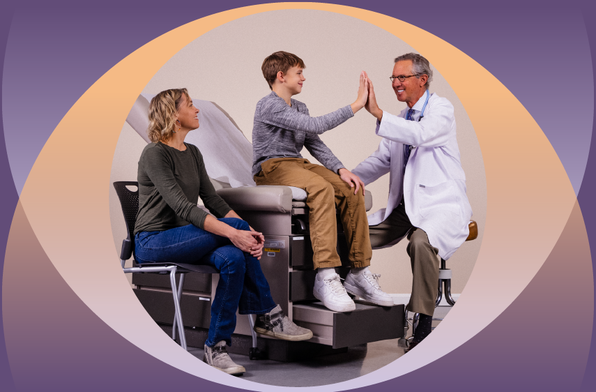nurse practitioner with juvenlie patient and parent