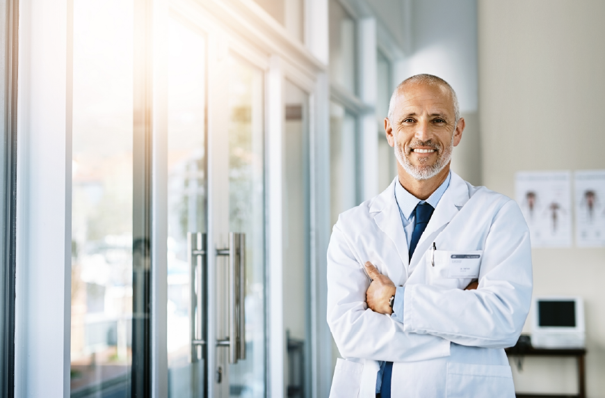 picture of physician in hospital hallway