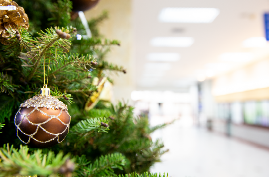 Picture of Christmas tree in a hospital corridor
