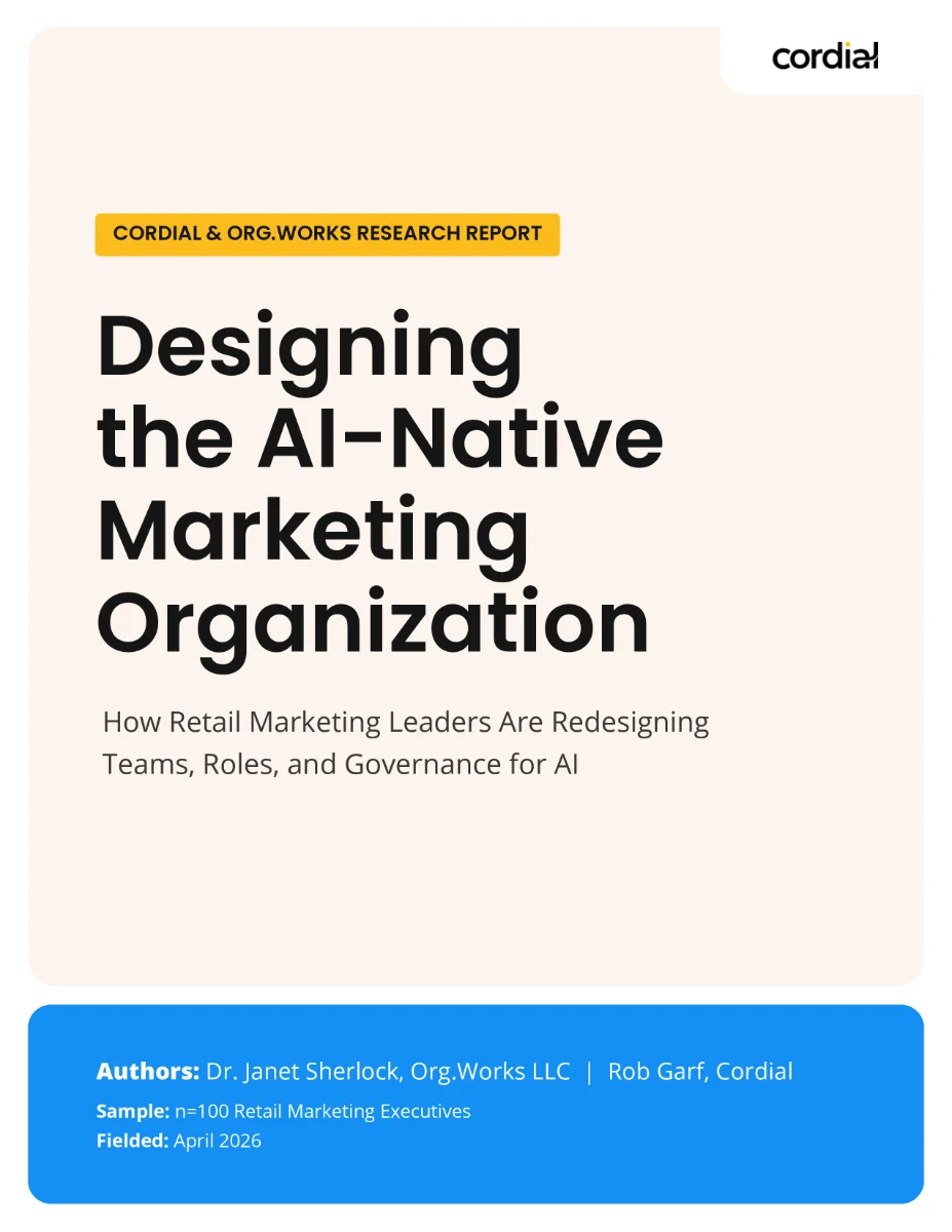 Cover page for a report titled Designing the AI-Native Marketing Organization