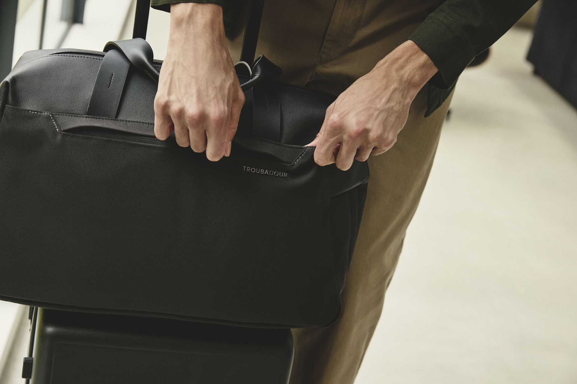 on_model_apex_travel_duffle_bl