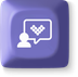 24/7 live chat customer support icon on purple background depicting online assistant help.