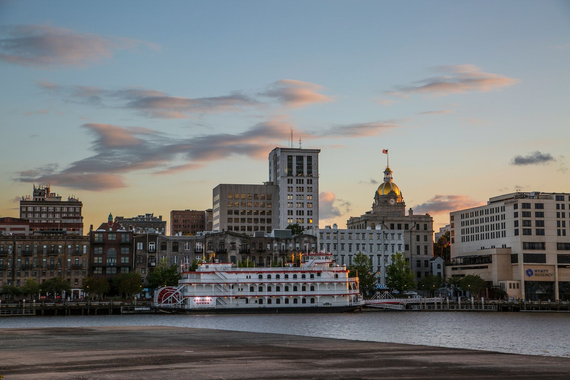 Municipal Grand Hotel, Savannah, GA. A View of Savannah GA from over the river