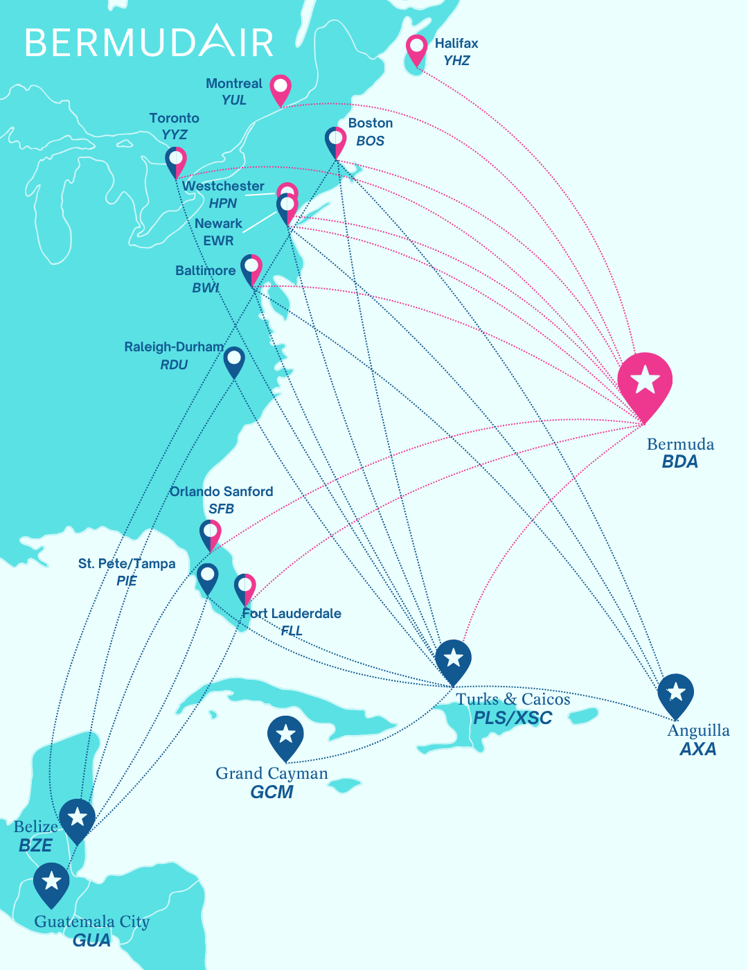 BermudAir network map showing our routes