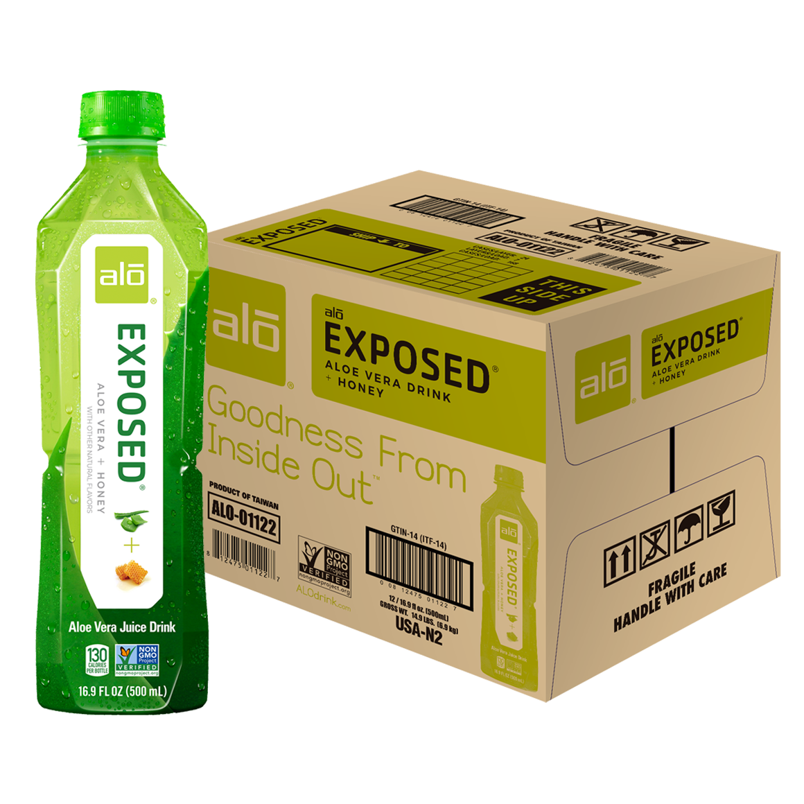 ALO® Exposed Aloe Vera Infused Beverage – Original Flavor with Honey - 16.9 oz Bottles (12-Pack)