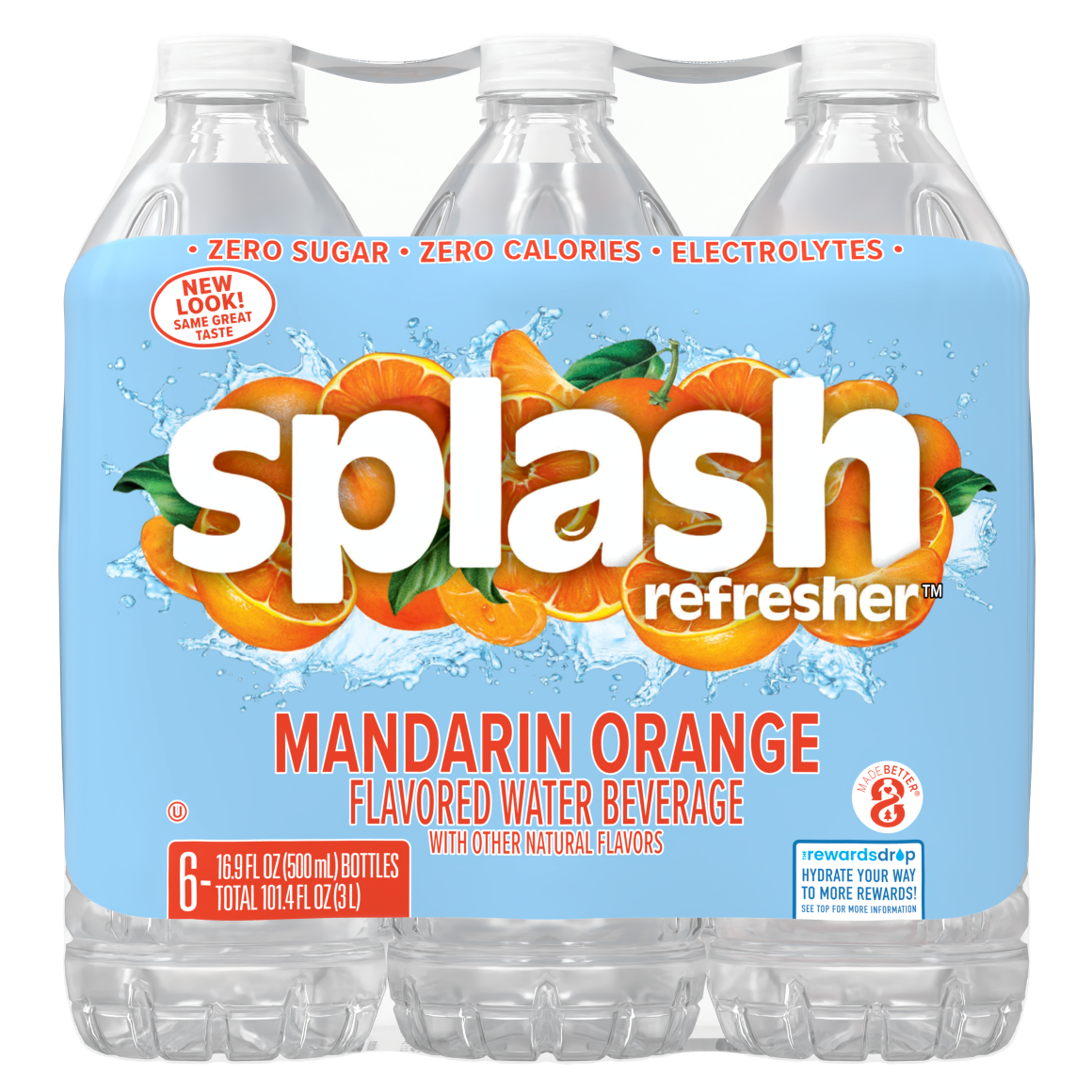 Splash Refresher™, Flavored Water Beverage, Mandarin Orange Flavor, 16.9 FL OZ Plastic Bottles (24 Count)