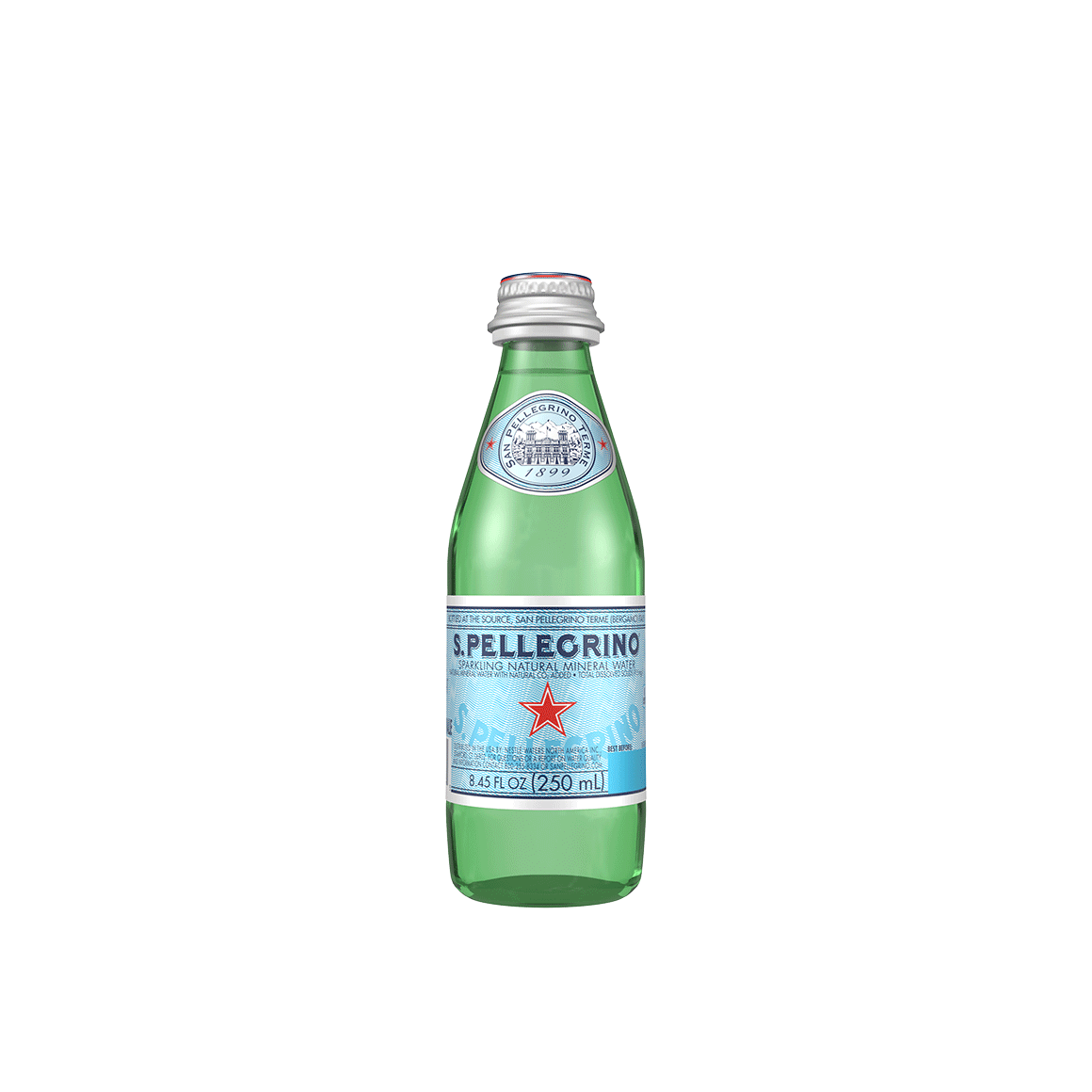S.Pellegrino® Sparkling Natural Mineral Water - Glass - 250 ml (8.4 oz.) - Bottle - Case of 24