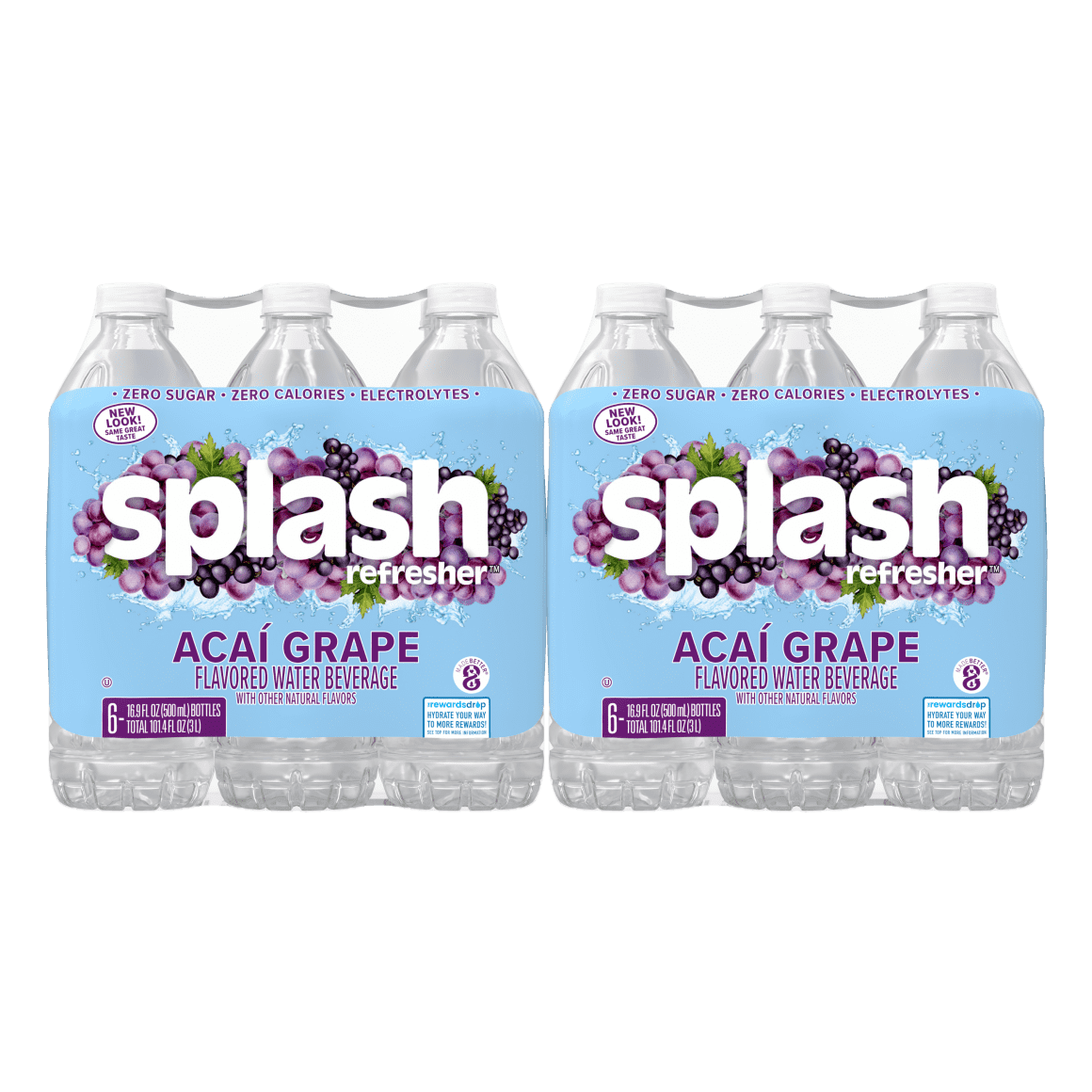 Splash Refresher™, Flavored Water Beverage, Acai Grape Flavor, 16.9 FL OZ Plastic Bottles (24 Count)