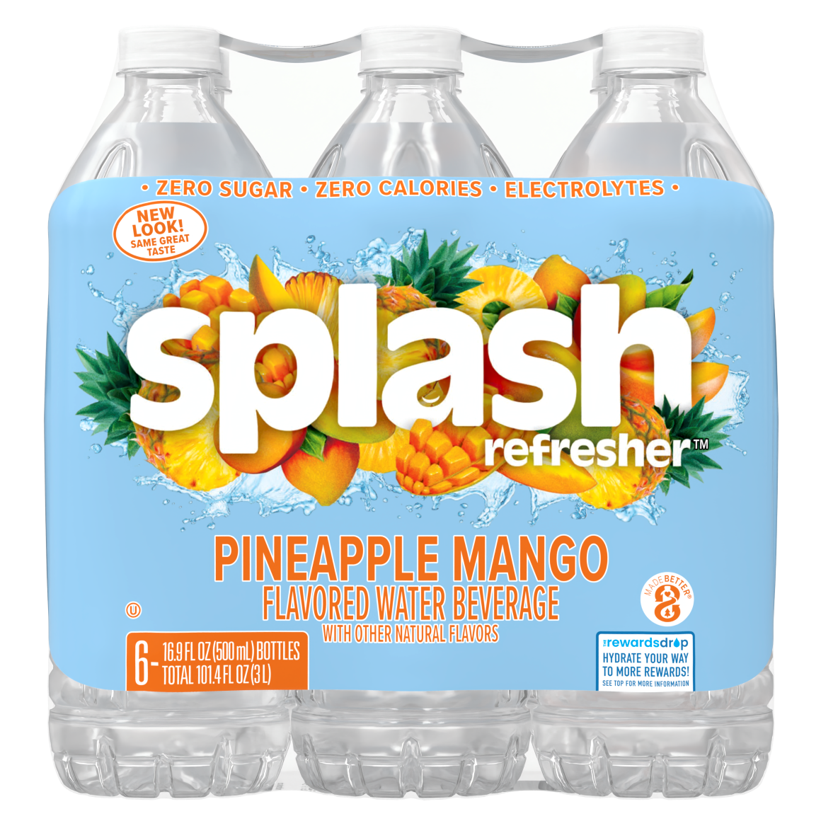 Splash Refresher™, Flavored Water Beverage, Pineapple Mango Flavor, 16.9 FL OZ Plastic Bottles (24 Count)