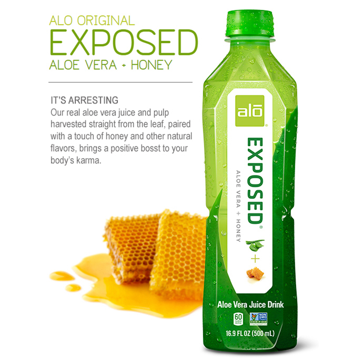 ALO® Exposed Aloe Vera Infused Beverage – Original Flavor with Honey - 16.9 oz Bottles (12-Pack)