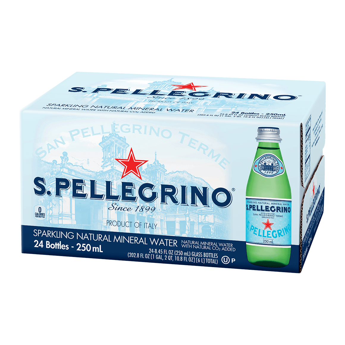 S.Pellegrino® Sparkling Natural Mineral Water - Glass - 250 ml (8.4 oz.) - Bottle - Case of 24