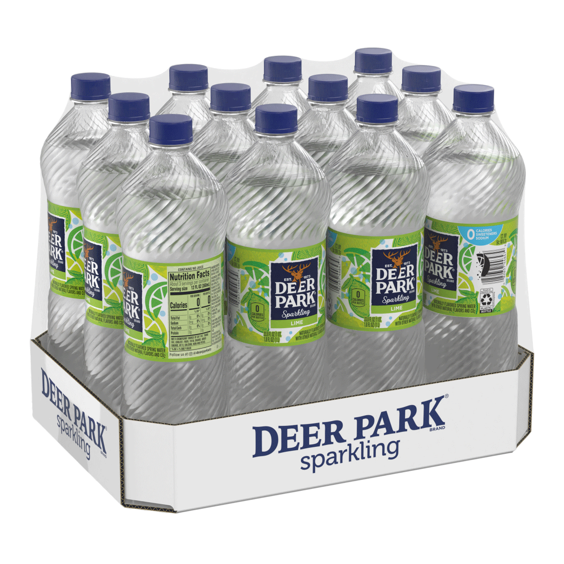 Deer Park Sparkling Water, Zesty Lime, 33.8 oz. Bottles (Pack of 12)