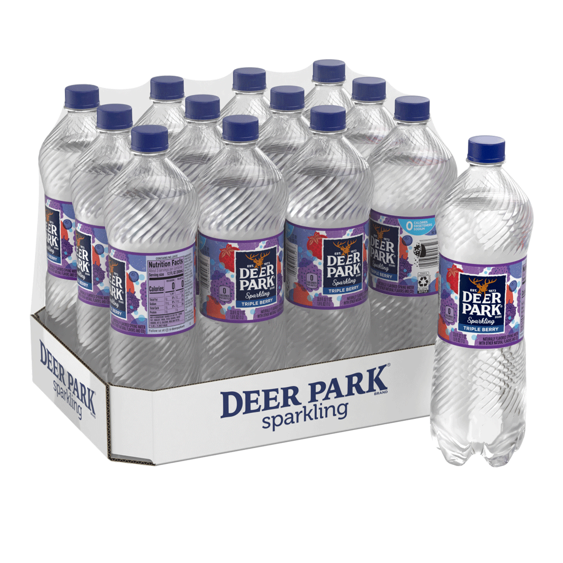Deer Park Sparkling Water, Triple Berry, 33.8 oz. Bottles (Pack of 12)