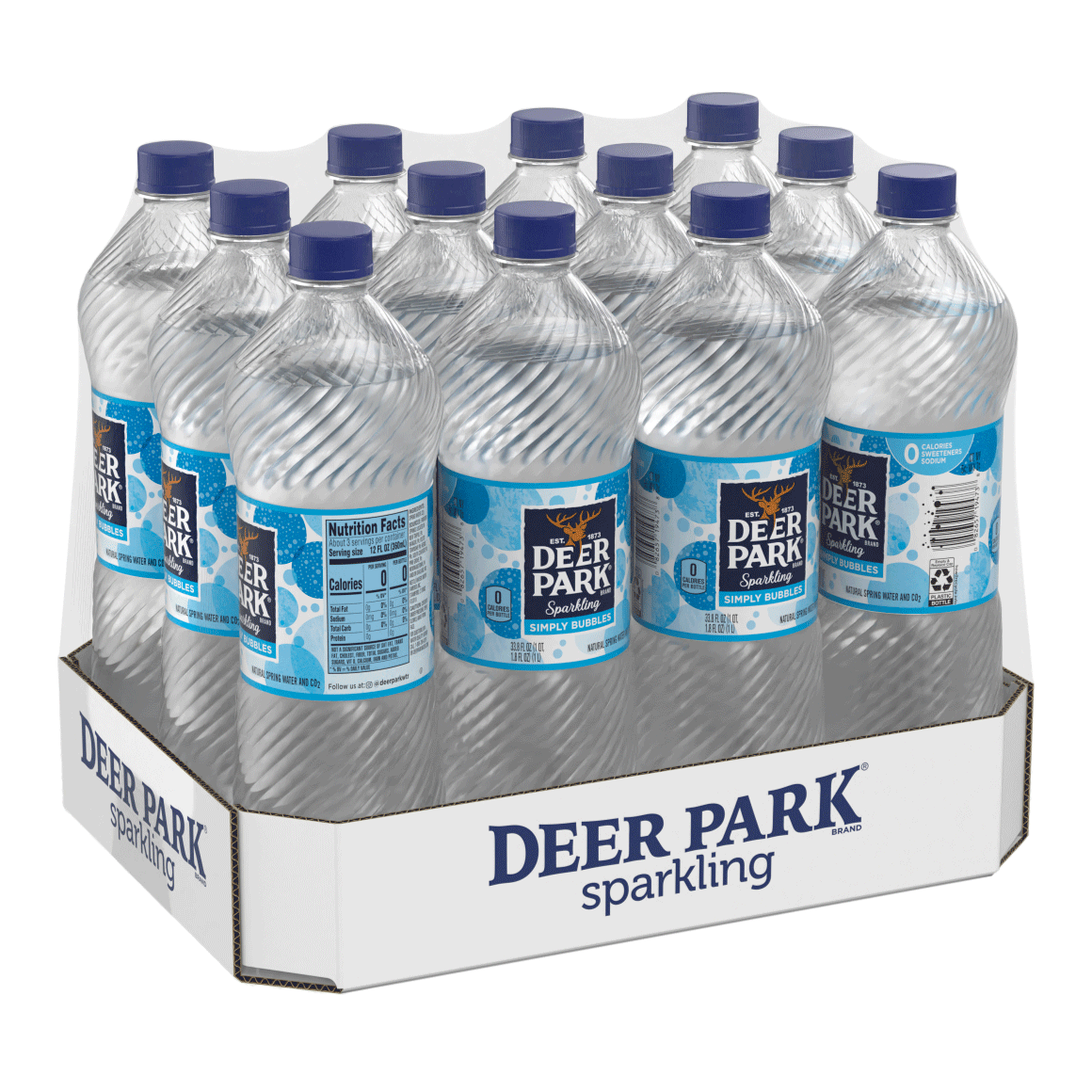 Deer Park Sparkling Water, Simply Bubbles, 33.8 oz. Bottles (Pack of 12)