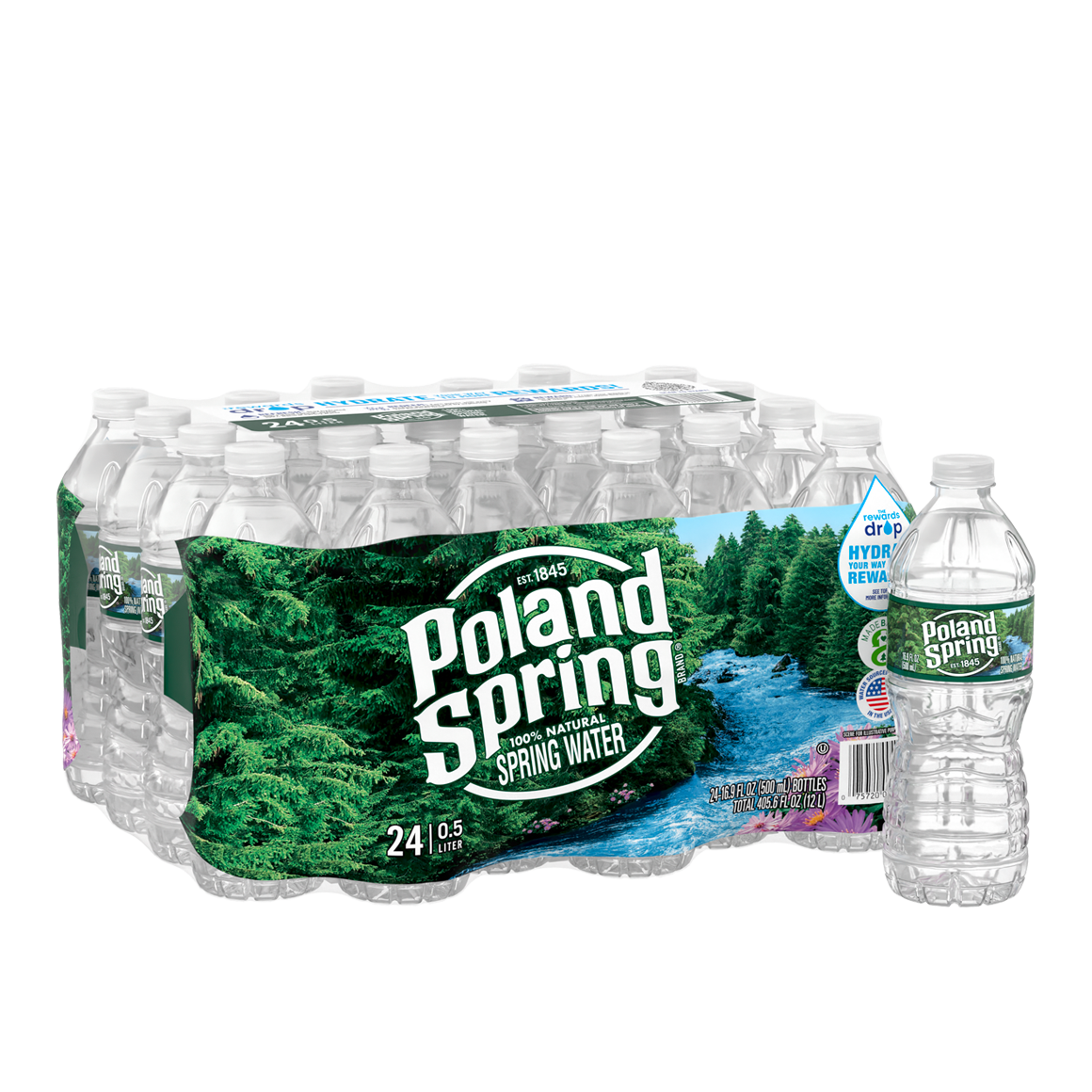 Poland Spring® 100% Natural Spring Water, .5 Liter (16.9 oz.) - Bottle - Case of 24