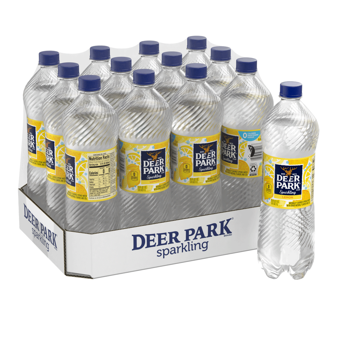 Deer Park Sparkling Spring Water, Lively Lemon, 1 Liter Bottles (Pack of 12)