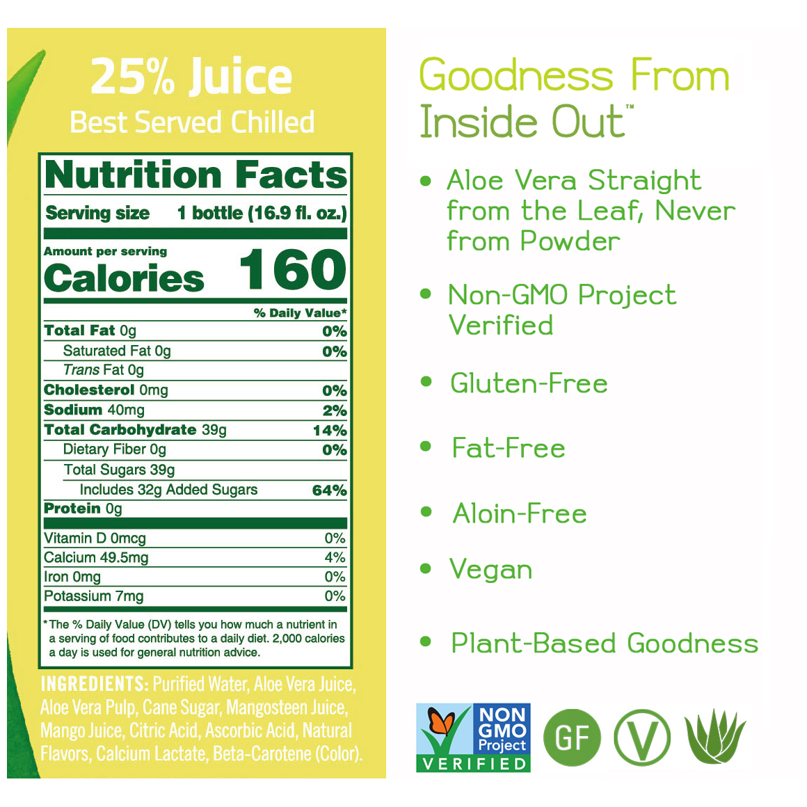 ALO® Allure Aloe Vera Infused Beverage – Mango & Mangosteen Flavor - 16.9 oz Bottles (12-Pack)
