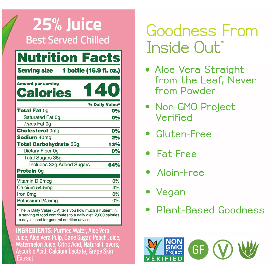 ALO® Comfort Aloe Vera Infused Beverage – Watermelon & Peach Flavor - 16.9 oz Bottles (12-Pack)