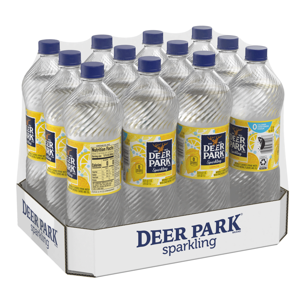 Deer Park Sparkling Spring Water, Lively Lemon, 1 Liter Bottles (Pack of 12)
