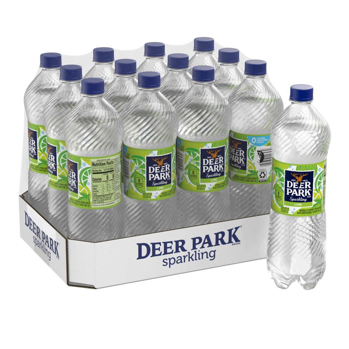 Deer Park Sparkling Water, Zesty Lime, 33.8 oz. Bottles (Pack of 12)