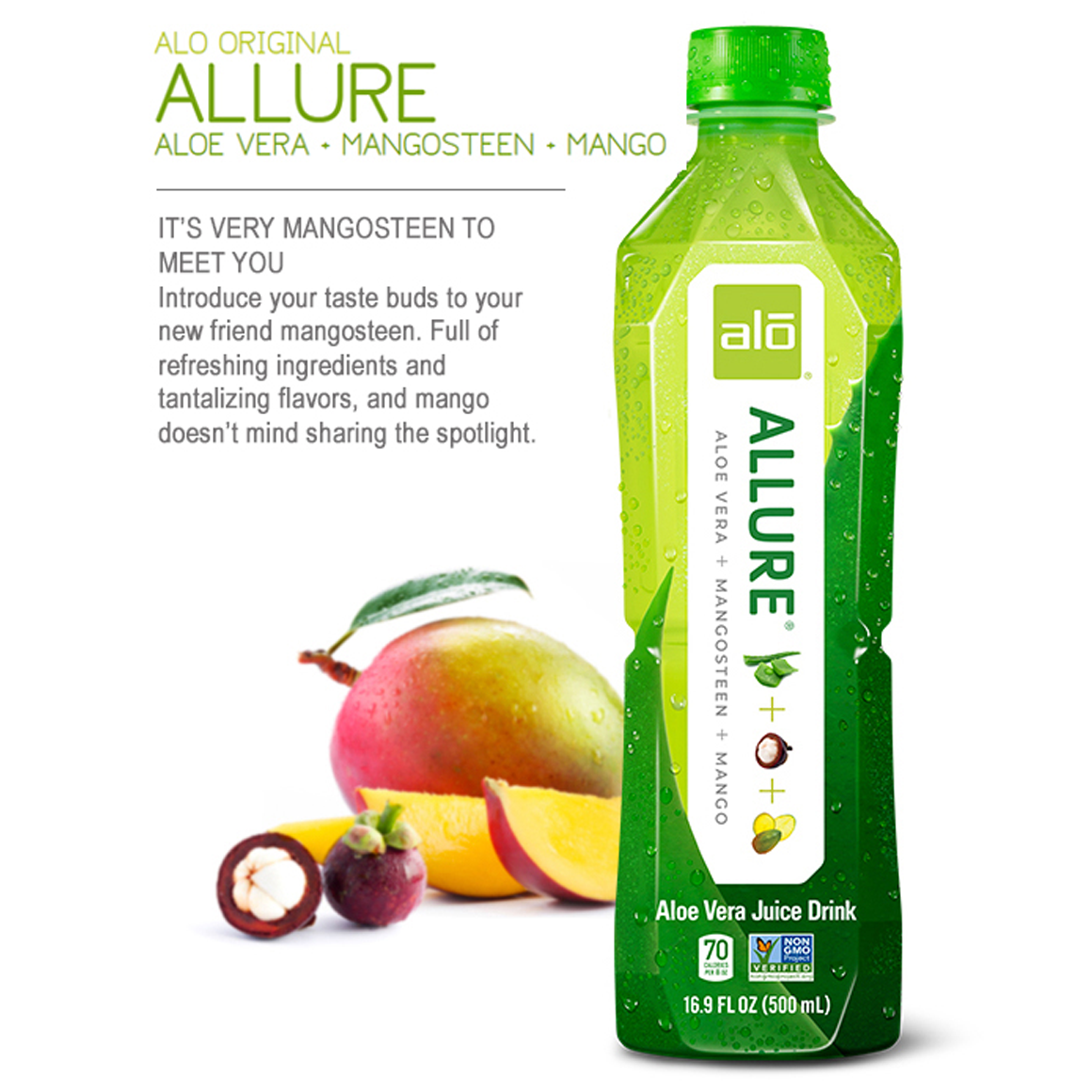 ALO® Allure Aloe Vera Infused Beverage – Mango & Mangosteen Flavor - 16.9 oz Bottles (12-Pack)