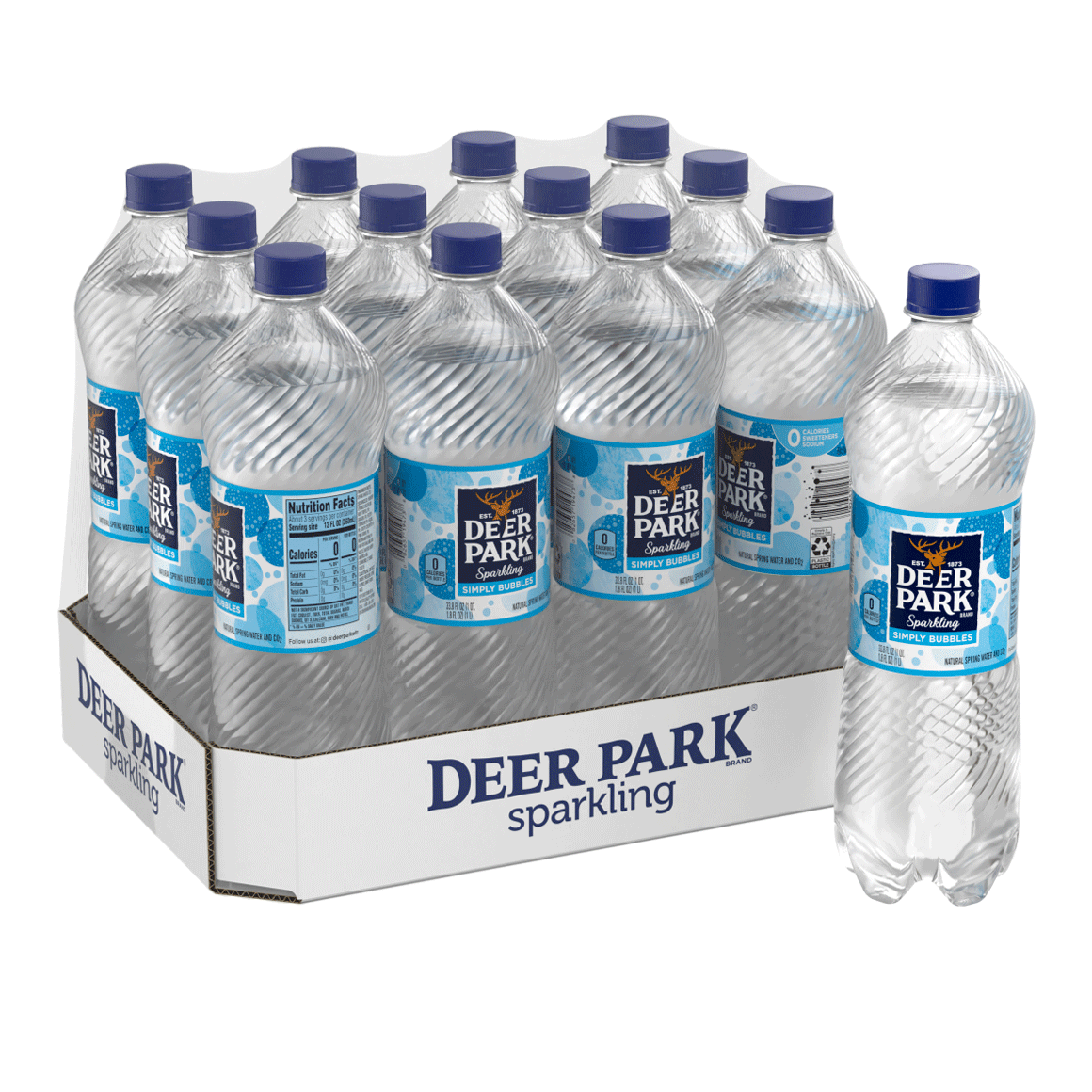 Deer Park Sparkling Water, Simply Bubbles, 33.8 oz. Bottles (Pack of 12)
