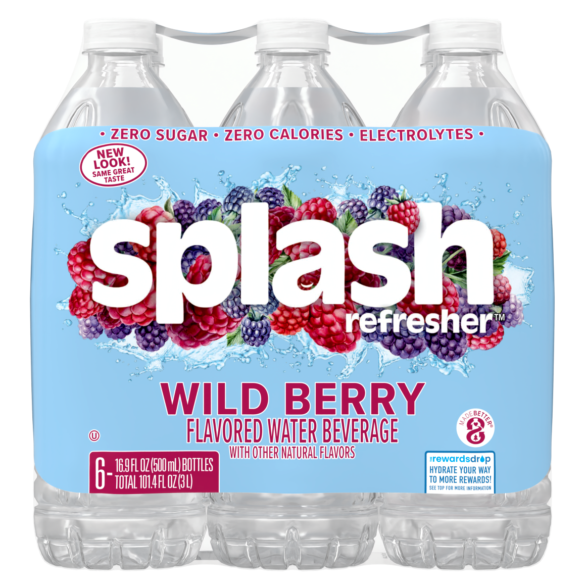 Splash Refresher™, Flavored Water Beverage, Wild Berry Flavor, 16.9 FL OZ Plastic Bottles (24 Count)