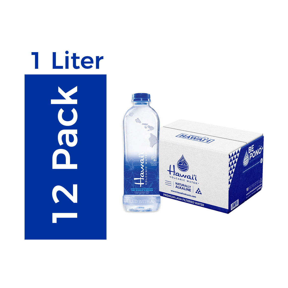 Hawaii Volcanic™ Naturally Alkaline Water 1L Plastic Bottle (12 Pack)
