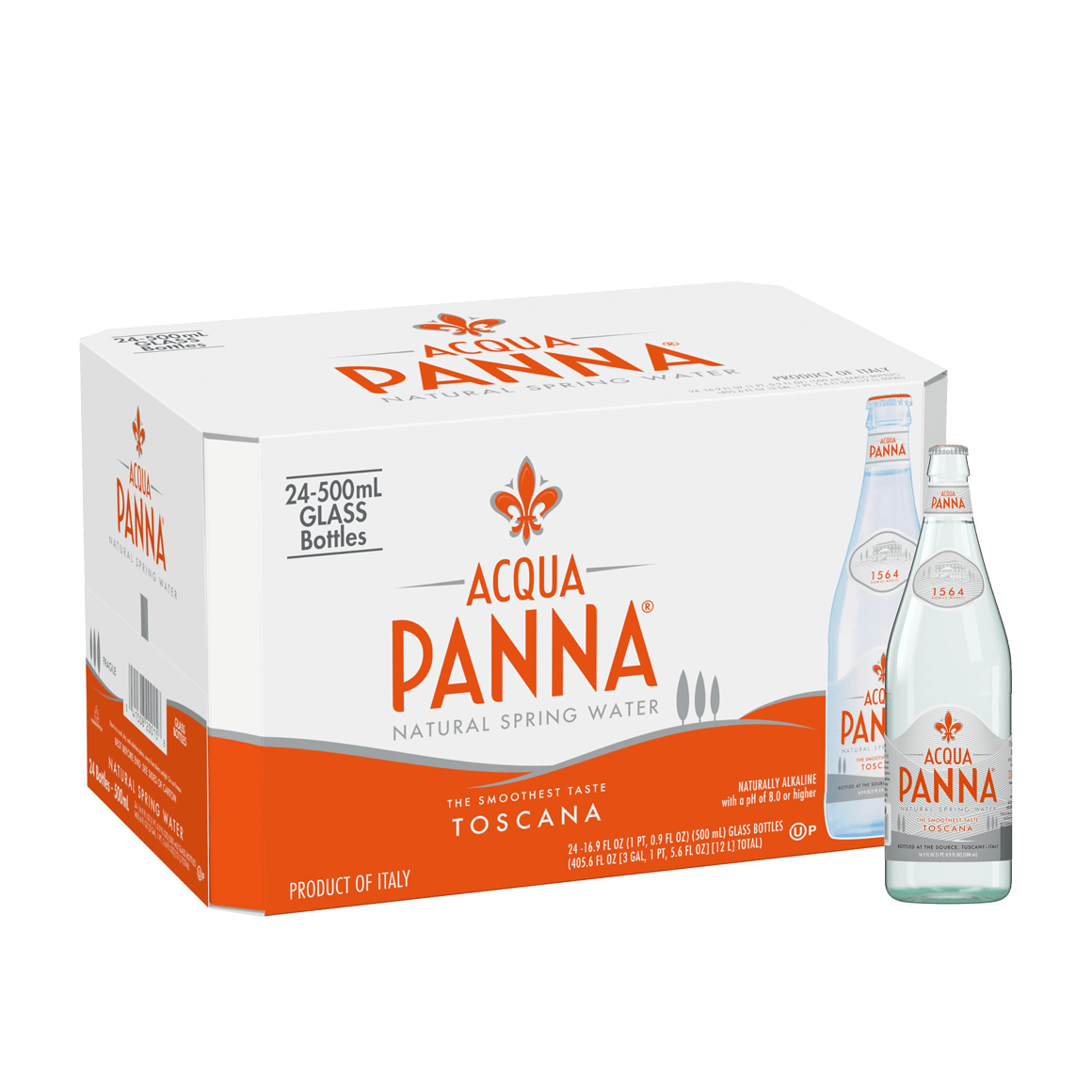 Acqua Panna® Natural Spring Water - Glass, .5 Liter (16.9 oz.) - Bottle - Case of 24
