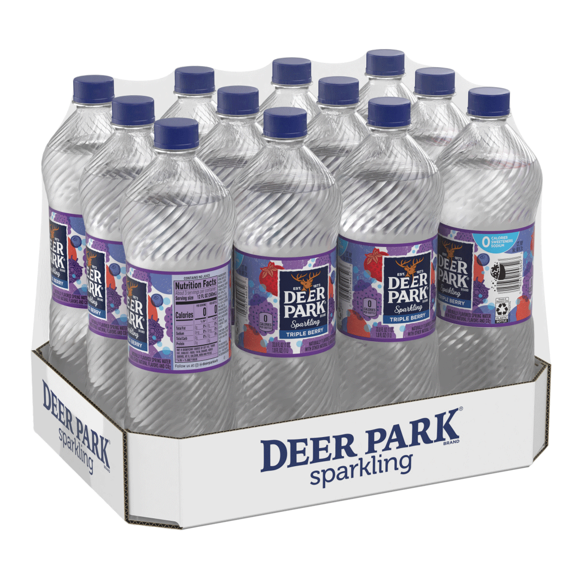 Deer Park Sparkling Water, Triple Berry, 33.8 oz. Bottles (Pack of 12)