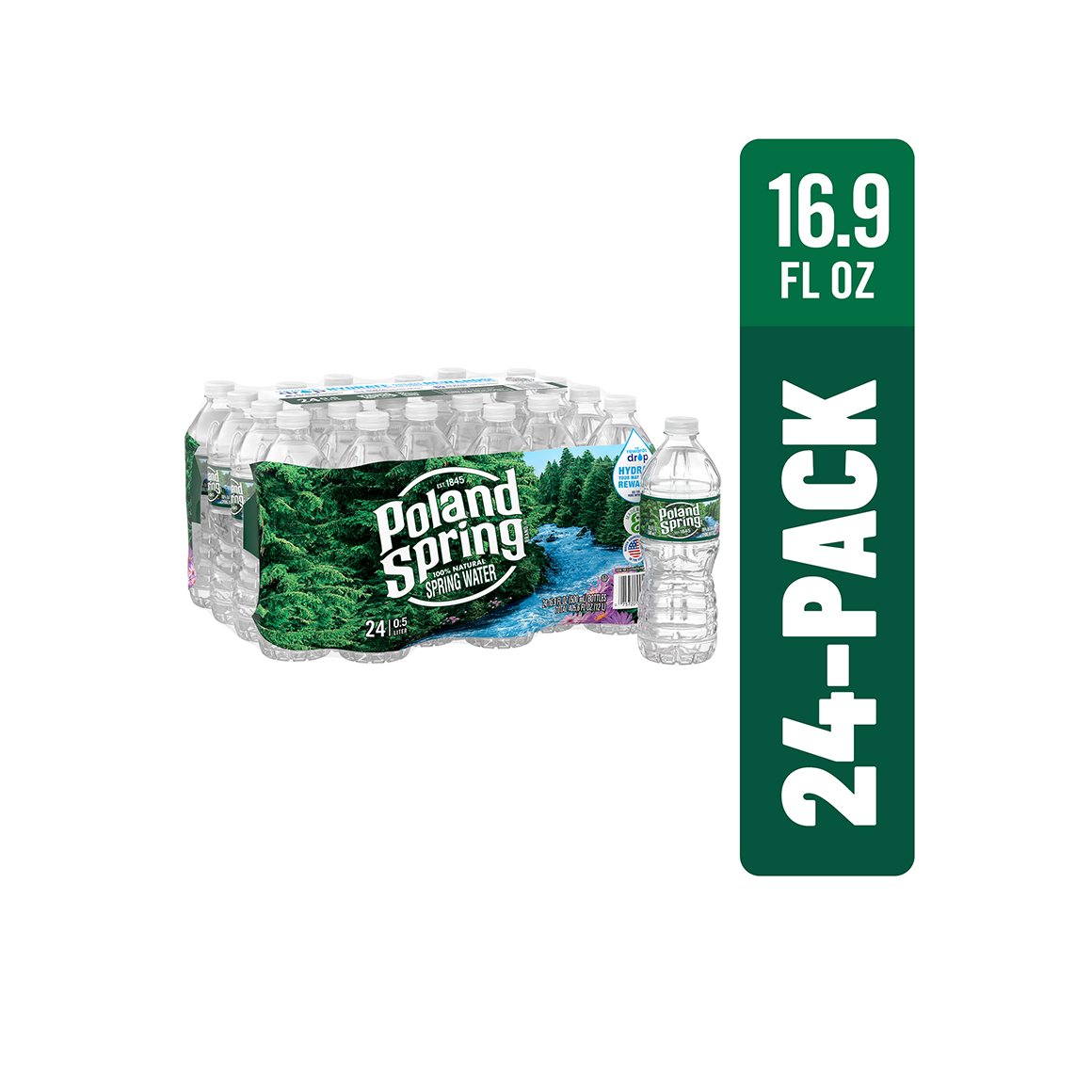 Poland Spring® 100% Natural Spring Water, .5 Liter (16.9 oz.) - Bottle - Case of 24