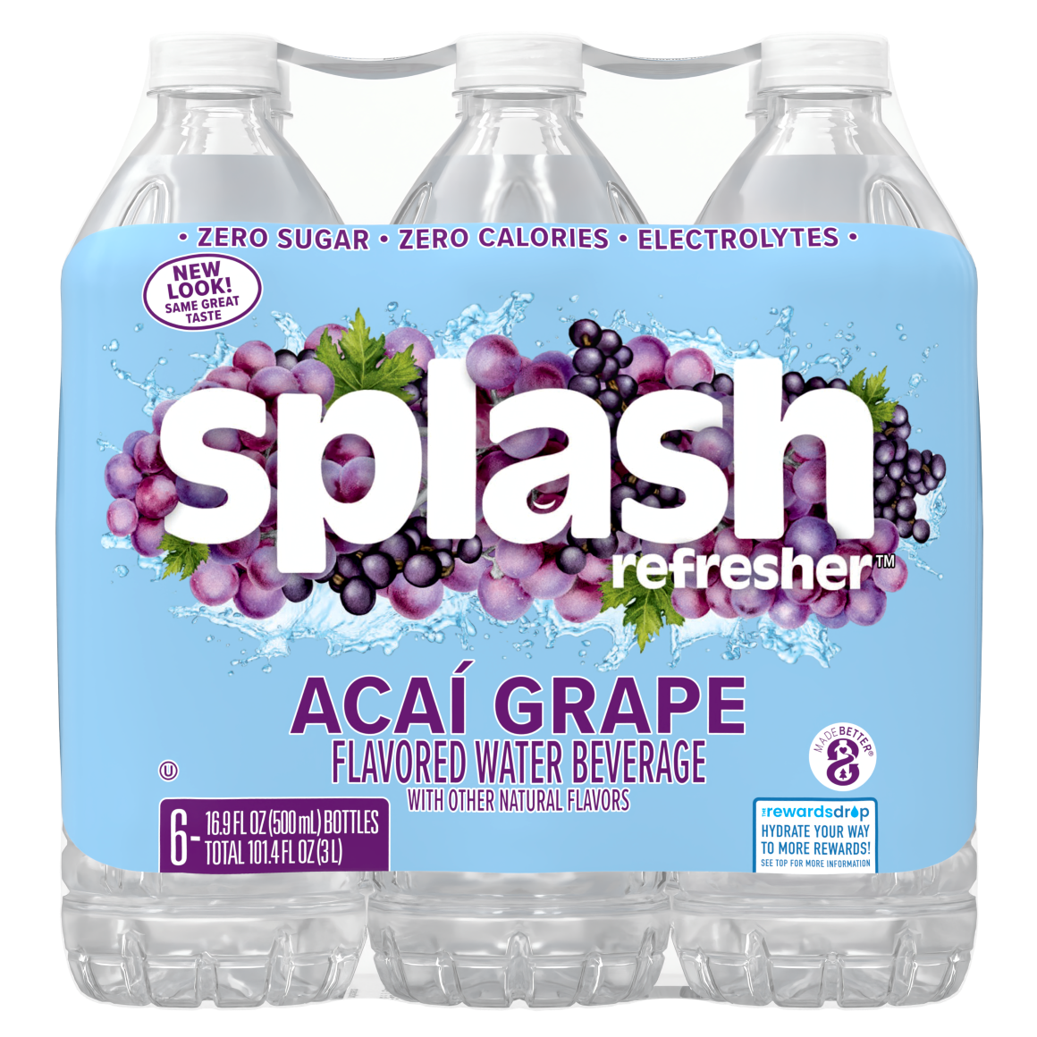 Splash Refresher™, Flavored Water Beverage, Acai Grape Flavor, 16.9 FL OZ Plastic Bottles (24 Count)