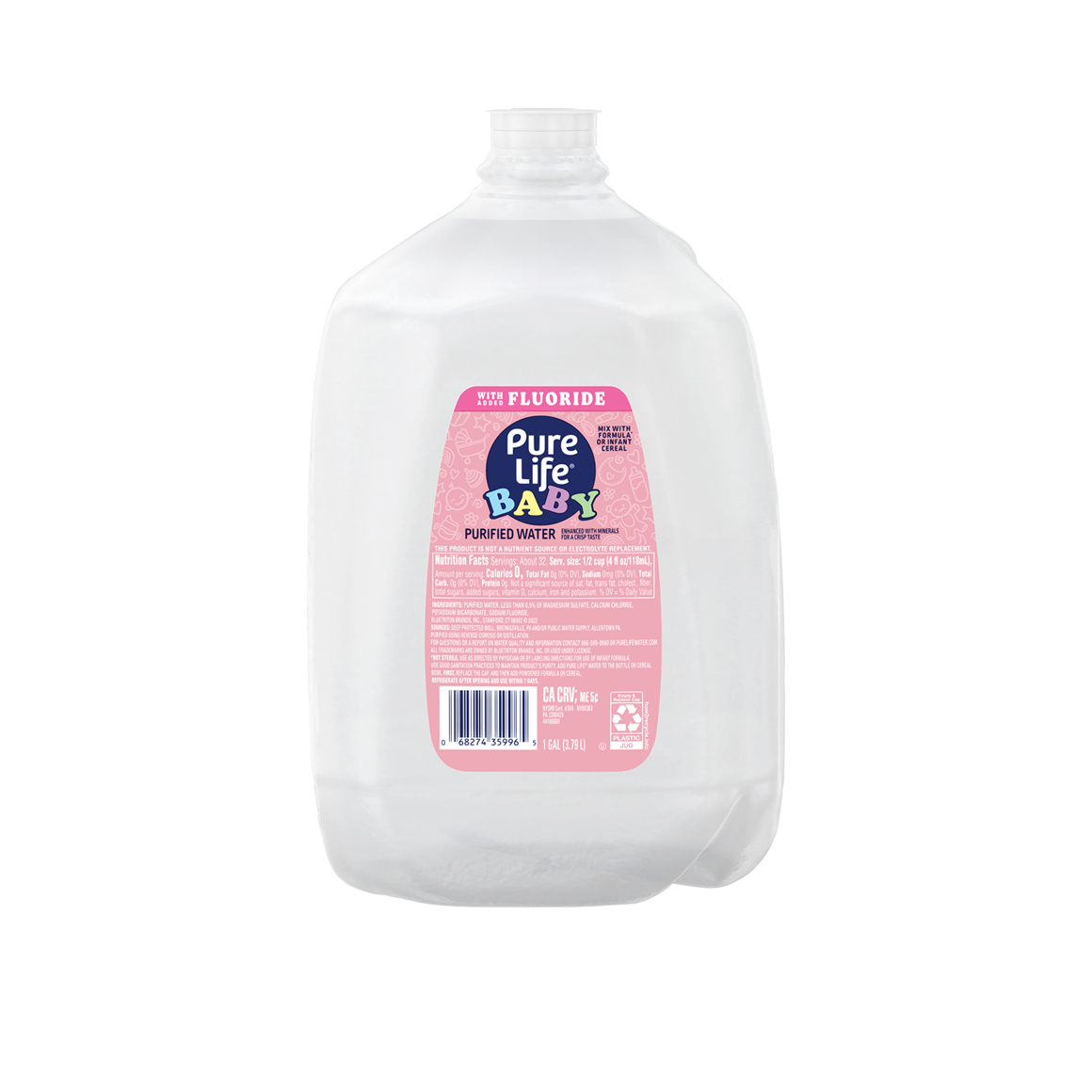 Pure Life® Baby Purified Water With Added Fluoride 1 Gallon Jug (6 Pack)