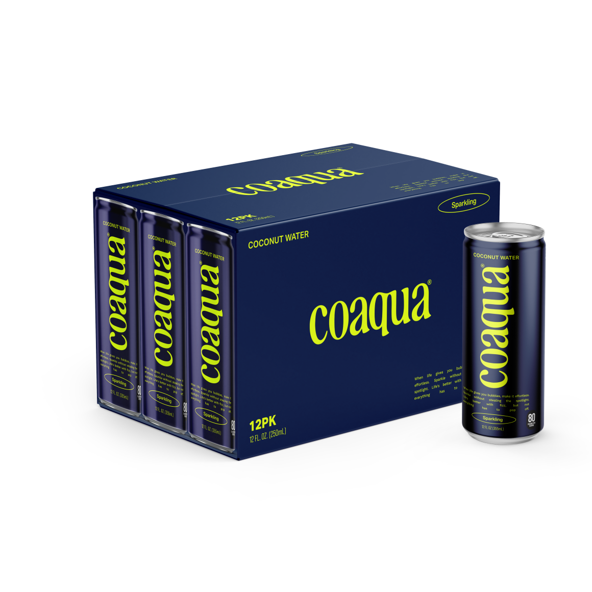 Coaqua Sparkling Coconut Water, 12 oz, Can, Pack of 12