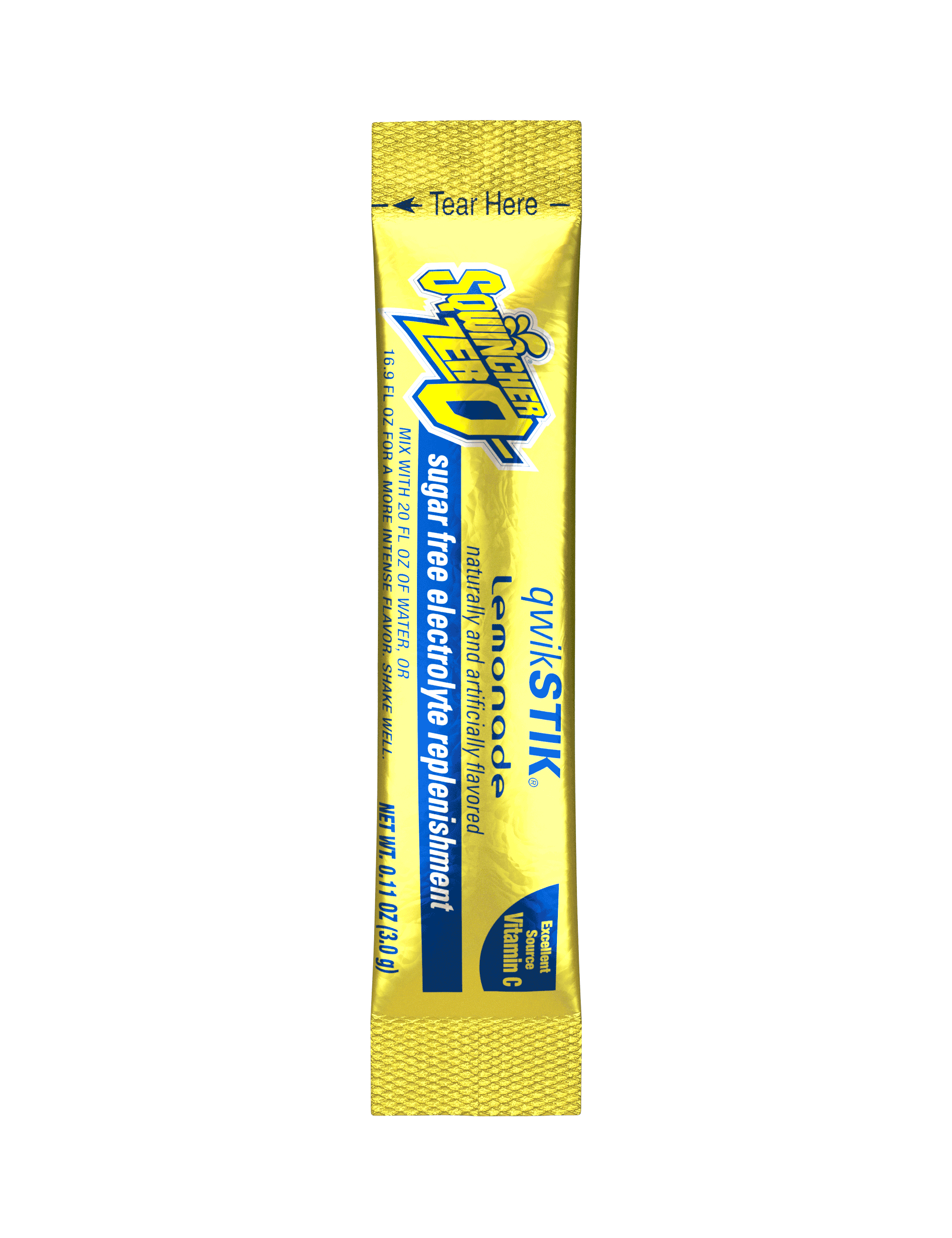 Sqwincher® Qwik Stik®, Lemonade, ZERO Sugar Free, 20oz Yield Powder Mixes, Pack of 50