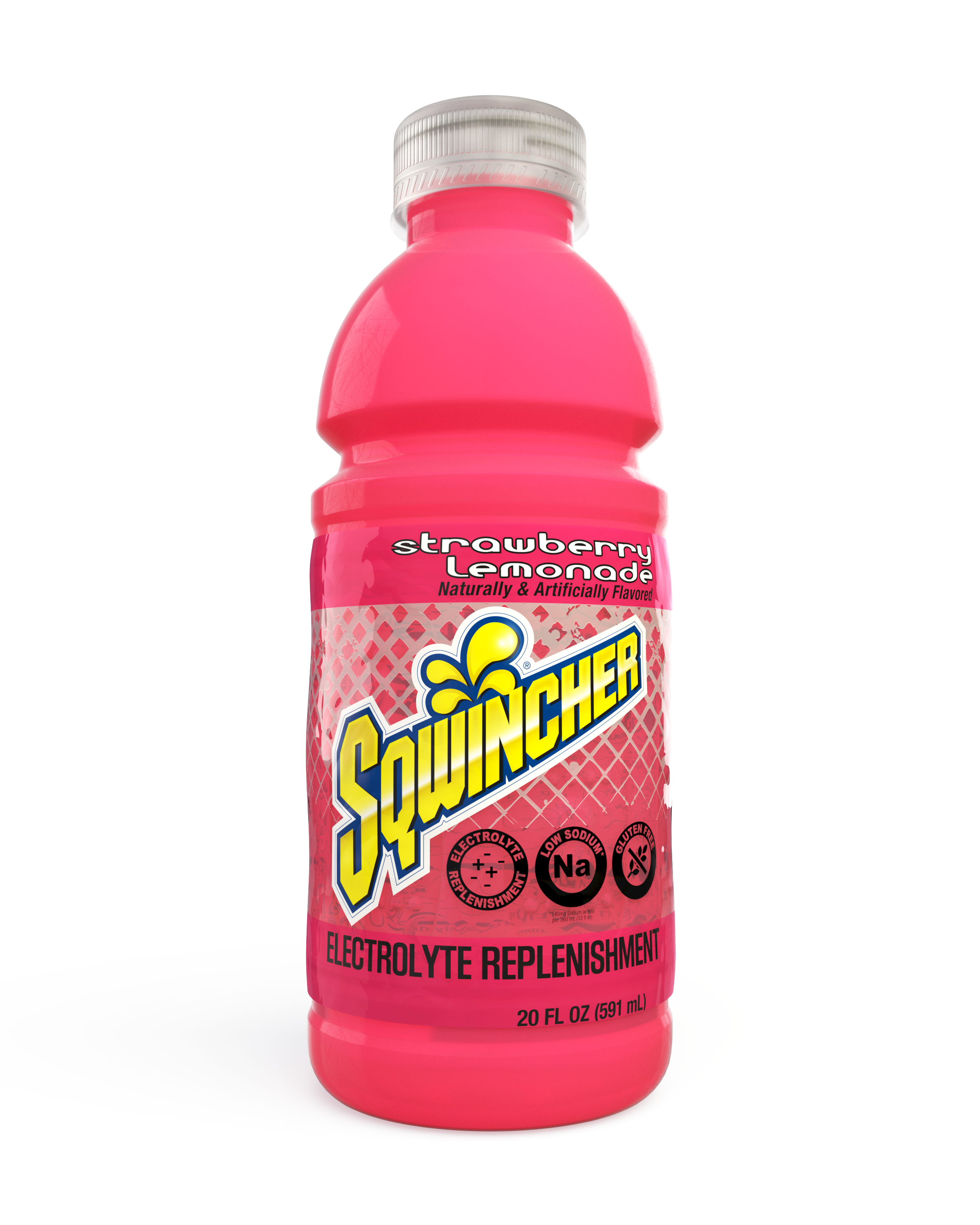 Sqwincher®, Strawberry Lemonade, 20oz, Wide mouth, Pack of 24